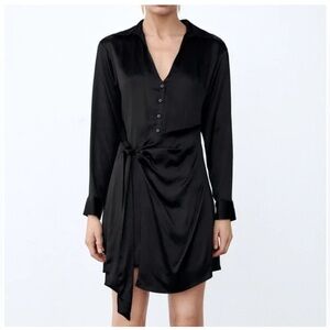 Zara NWT Black Long Sleeve Mini Dress XS
